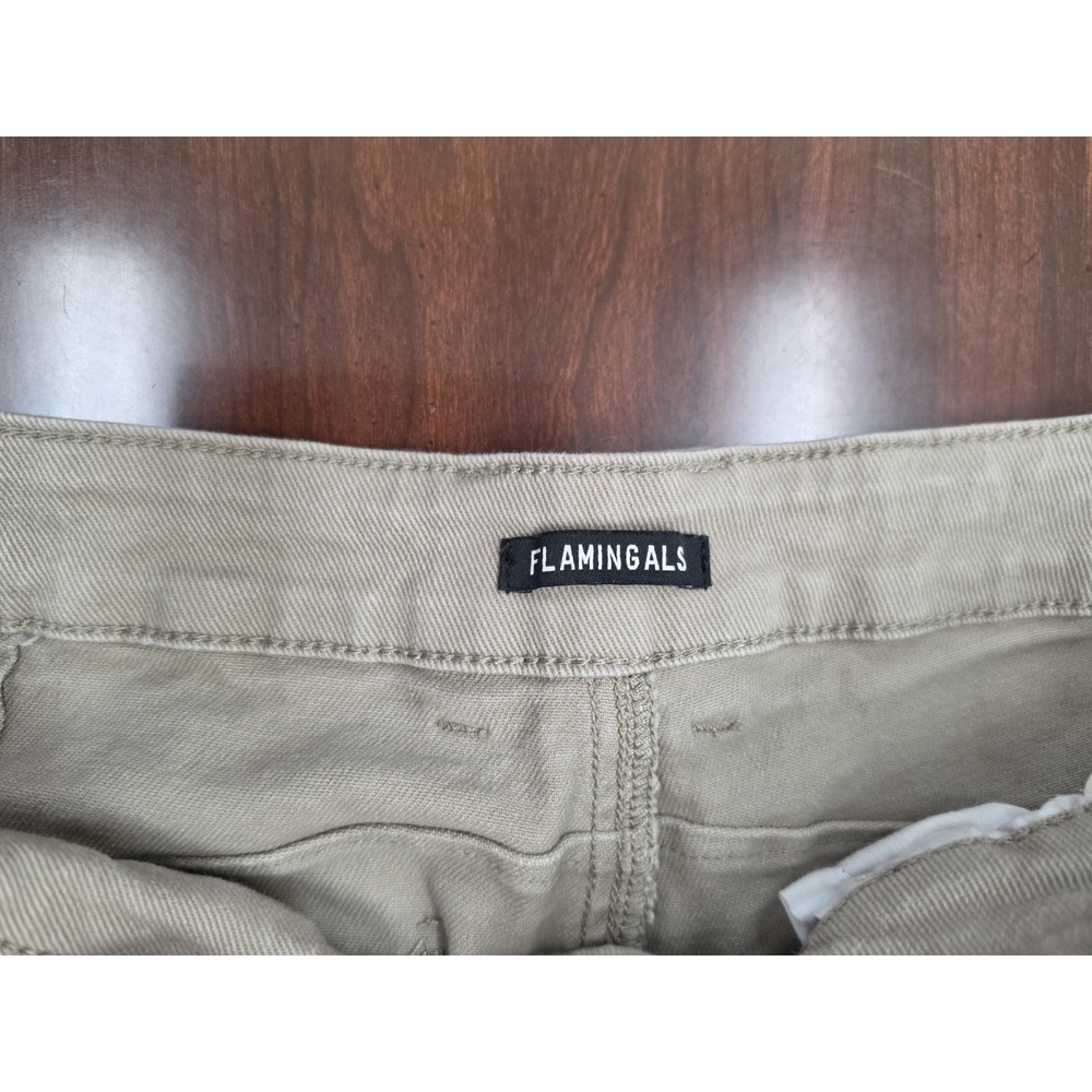 Flamingals Womens Tan Barrel Leg Wide Leg Faded Wash Cotton Stretch Large - Picture 4 of 9